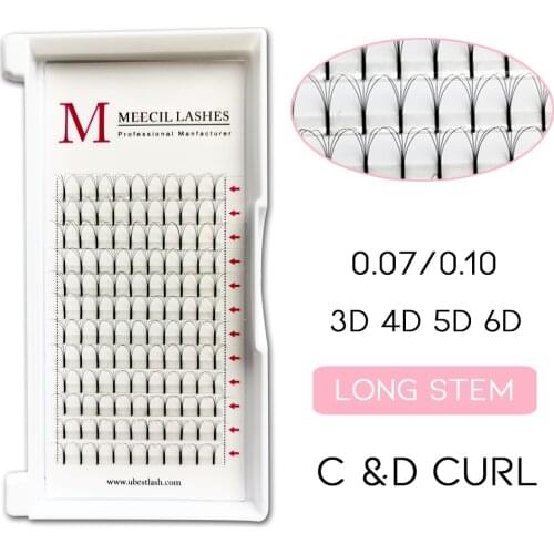HIMEECIL Premade Volume Fan long stem 3D 4D 5D 6D Lash Russian Volume Eyelash Extensions Individual Faux Mink Lashes