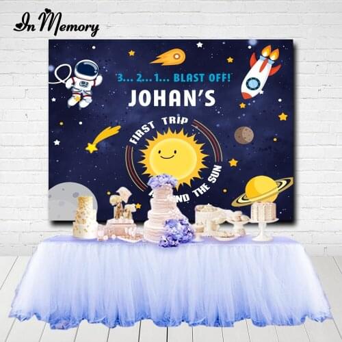 InMemory Dark Blue Starry Sky Astronaut Outer Space Party Backdrop Sun Rocket Boys Birthday Party Photography Background Custom
