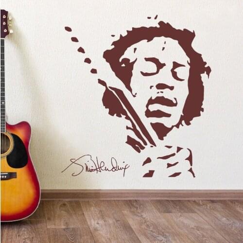 Classis JIMMY HENDRIX Music Wall Vinyl Sticker Black Brown Wall Stickers Home Decor Bedroom Wall Decals Adesivo De Parede D418