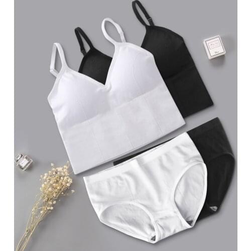 Perfering 2 PCS Top Bra Set Women Seamless Bra + Panties Push Up Underwear Bralette Briefs Color Fitness Tank Crop Tops Lingerie