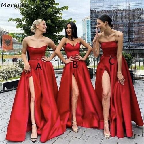 Red Bridesmaid Dresses Sleeveless A-Line Floor Length Side Slit Satin Bridesmaid Dresses Wedding Party Bridesmaid Gowns