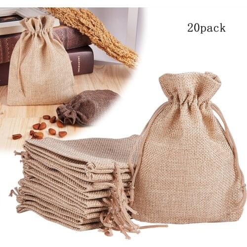 20 Pieces Burlap Bags with Drawstring, Gift Bag Bulk Wedding Party Favors, Jewelry and Treat Pouches 3.7x5.3inches
