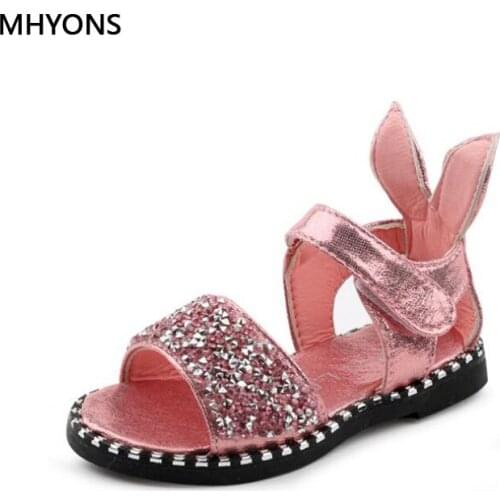 MHYONS 2020 Hot Sale Baby Girl Sandals Fashion Glitter Diamond Girl Princess Shoes With Rabbit Ears Children Dance Flat Sandals