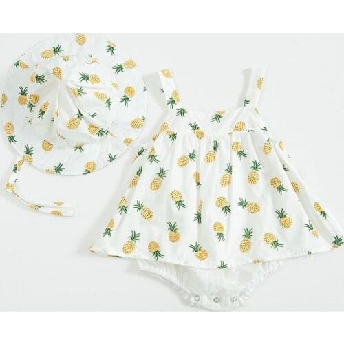 Sweet full pineapple printing strap jumpsuit for girls clothes cotton newborn baby romper summer infant dress children outfits