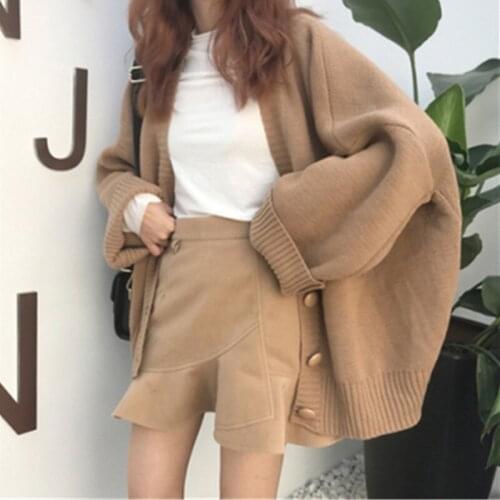 Fashion Korean Sweaters Coat For Women 2021 Spring Autumn Solid Color Warm Female Outerwear Loose College Style Tops Clothes
