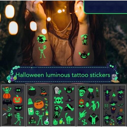 Halloween Tattoo Stickers Luminous Children Cartoon Kawaii Stationery Sticker Halloween Stickers