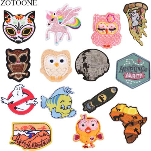 ZOTOONE Owl Unicorn Fish Patches Rocket Stickers Iron on Clothes Heat Transfer Applique Embroidered Applications Cloth Fabric G