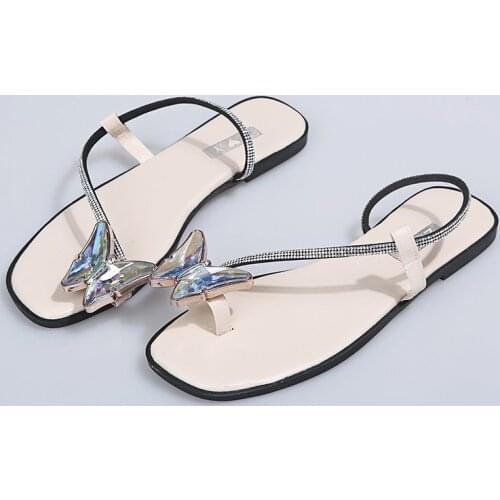 NEW Womens Slippers Rhinestone Bow Decoration Ladies Flat Slippers Outdoor Womens Sandals Womens Shoes Womens Slippers