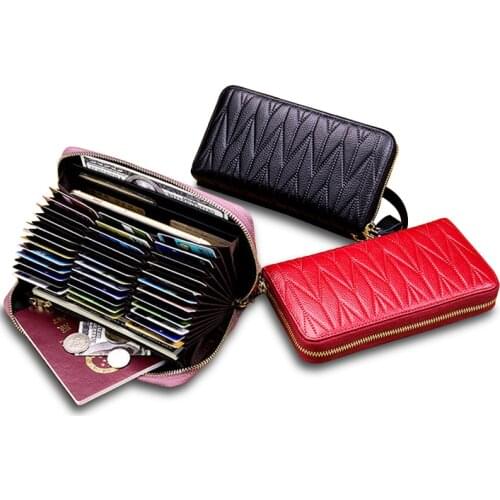 New Women Genuine Cow Leather Wallets Female Long Purses Ladies Phone Wallet Passport Card Holders Big Capacity Clutch Carteras