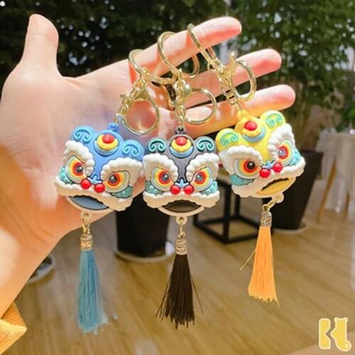 New Fashion Metal Chinese Style New Year Lion Dance Head Keychain Creative Mobile Phone Bag Car Pendant Fun Keychain