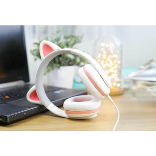 NEW orignal Korean style Censi Moecen Cat ears wire headset white girl Comic stereo over ear music gaming headphone