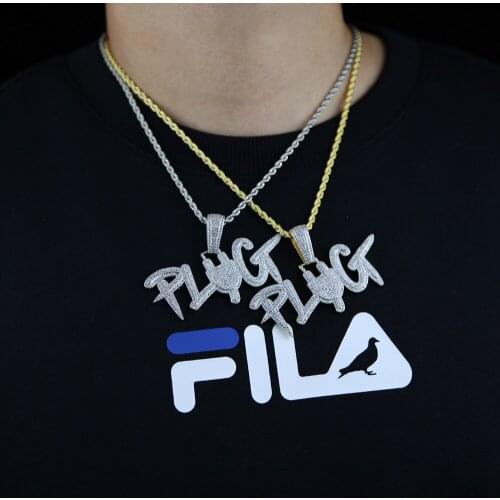 Iced out Two Color Plug Letter Pendant Paved High Quality Cubic Zircon Hip Hop Necklace Chain Mens Boy Rock Jewelry Wholesale