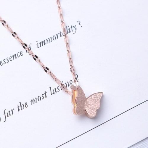 Titanium Steel Butterfly Necklace Double Frosted Female Butterfly Jewelry Chain Necklace Stainless Steel Jewelry