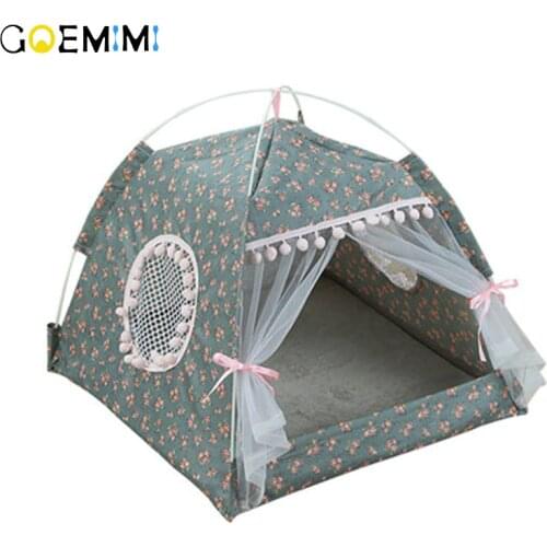 Portable Foldable Pet Dog Tent House Breathable Print Pet Cat House with Net Outdoor Indoor Mesh Cat Small Dog Tent House