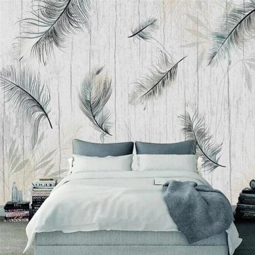 Custom 3D Photo Wallpaper Plant Leaves Feather Modern Plank Wood Grain Mural Living Room Sofa TV Background Art Papel De Parede
