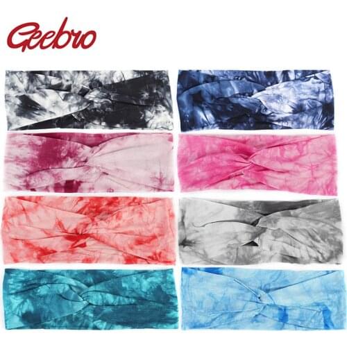 Geebro Womens 1PCS Tie Dye Headband Fashion Cotton Cross Knot Bow Headband for Girls Female Elastic Stretch Bandage Head Turban
