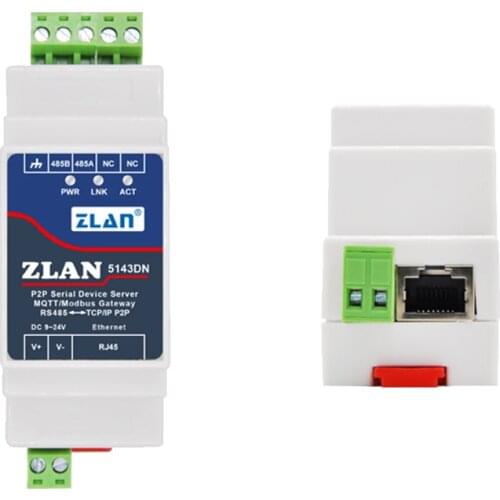 DIN-rail P2P Serial Port Server Device ZLAN5143DN RS485 to Ethernet RJ45 Converter Modbus Support Modbus RTU to TCP