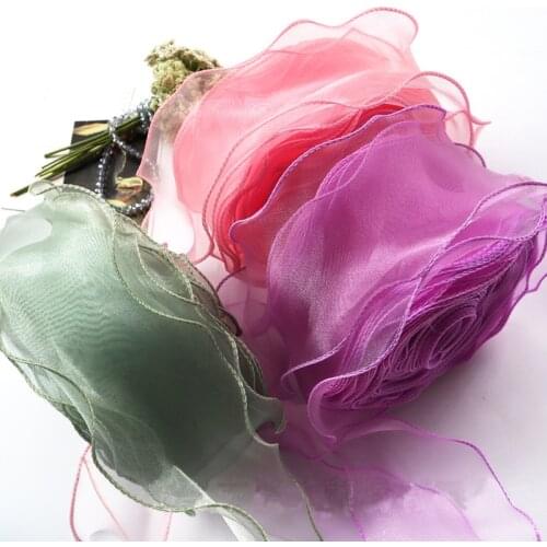 5 yards Wave Silk Gauze Organza Ribbon Bow Material for Hair Ornament Gift Wrapping Decoration Lace Ribbons