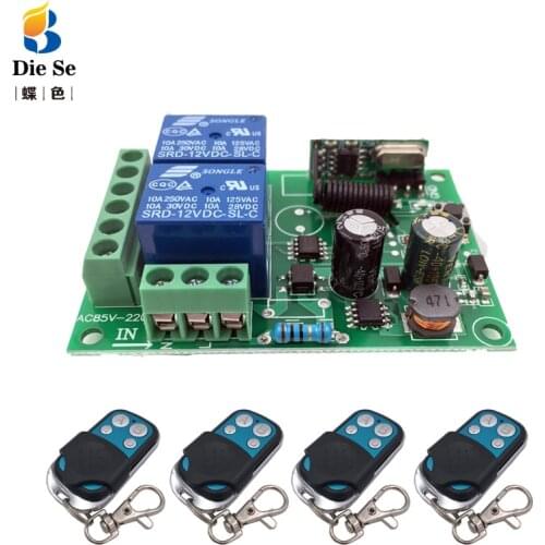 433MHz Universal Wireless Remote Control AC 110V 220V 2CH Relay Receiver Module RF 4 Button Remote Control Garage door opener