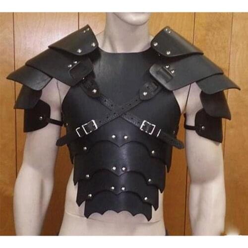 Medieval Men Steampunk Pauldrons Shoulder Armors Cosplay Accessory Vintage Viking Costume Knight PU Leather Chest Harness Belt