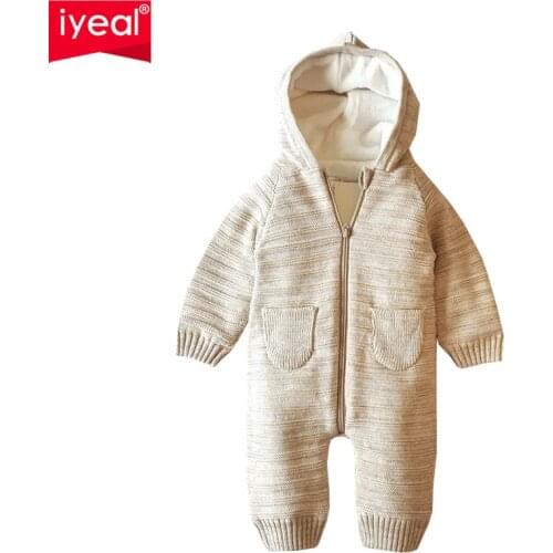 IYEAL Knitted Baby Winter Romper Christmas Newborn Boys Girls Hooded Jumpsuits Long Sleeve Infant Crochet Thermal Overalls