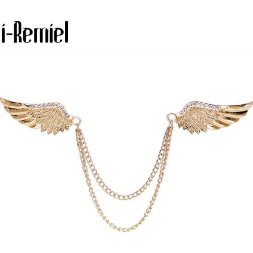 I-Remiel High-grade New Zinc Alloy Gold Brooches Mens Angle Wings Pins Buckle Needle Tassel Brooch Pin for Men Accessories
