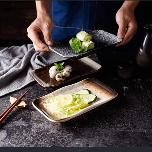 Japanese Dinnerware Retro Plate Japanese Fish Plate Sushi Plate Dessert Plate Household Fruit Tray Rectangular Plate Tableware