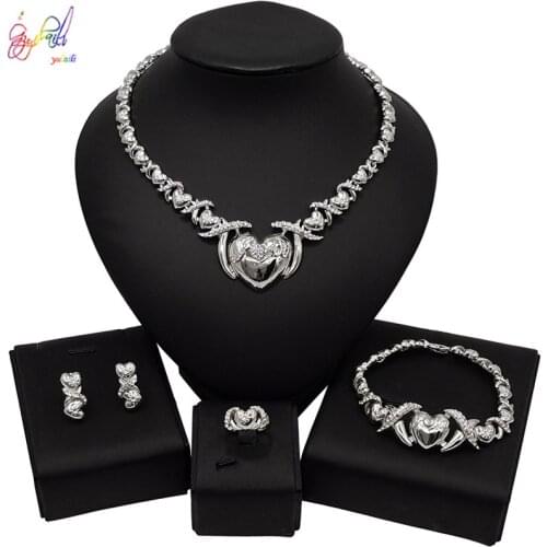 Yulaili Wedding Jewelry Sets Gold/silver Color Crystal Rhinestones Heart Shape Necklace Earrings Bracelet Ring Bridal Jewellery