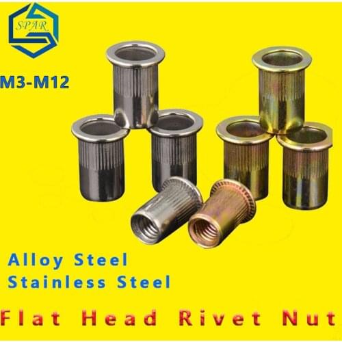 Rivet Nut [M3 M4 M5 M6 M8 M10 M12] Knurled Nuts Rivnut Flat Head Threaded Rivet Insert Nutsert Cap pull cap flat head Rivet