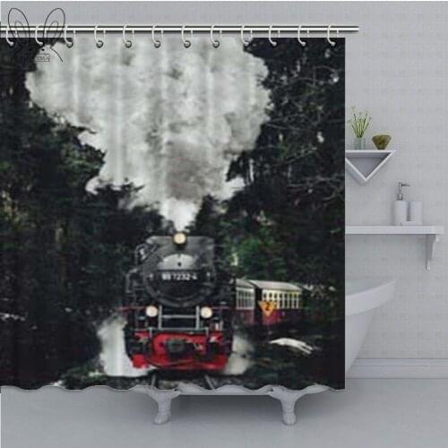 Retro Steam Train Design bathroom Curtain Industrial Revolution Shower Curtain Polyester Fabric Bath Curtain Bathroom Shower Set
