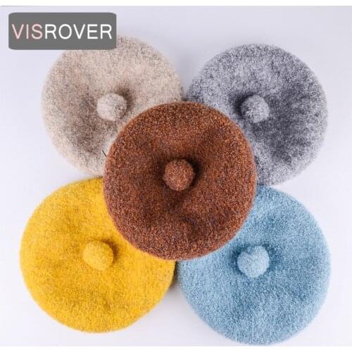 VISROVER New Colorful wool Winter beret female Pompom Autumn cap Acrylic Bright warm hat top quality Women Boina Wholesale