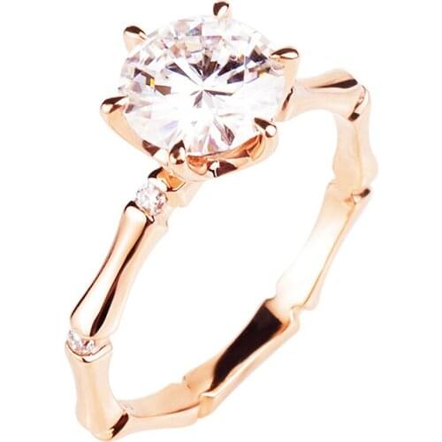 Rose Gold Bamboo 925 Sterling Silver Ring Women Luxury Original Design Exquisite Wedding Elegant Engagement Diamond Fine Jewelry