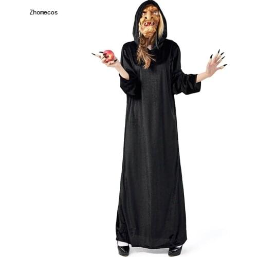 Zhomecos Velvet Witch Robe Cosplay Costume Vampire Devils Hooded Robe Costume Latex Mask Halloween Party Stage Costume Cosplay
