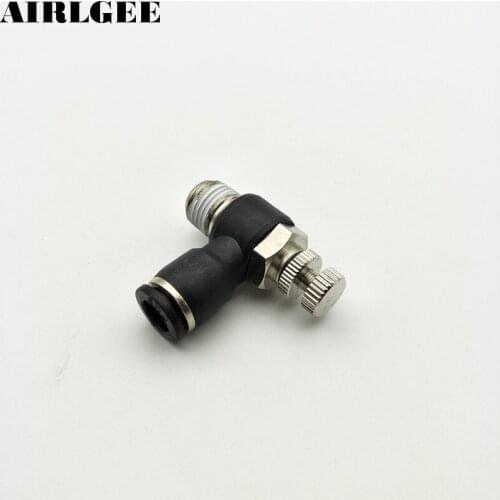 1/4" PT Male Thread 8mm One Touch Connect Tube Throttle Valve Speed Controller Pneumatic Fitting Black
