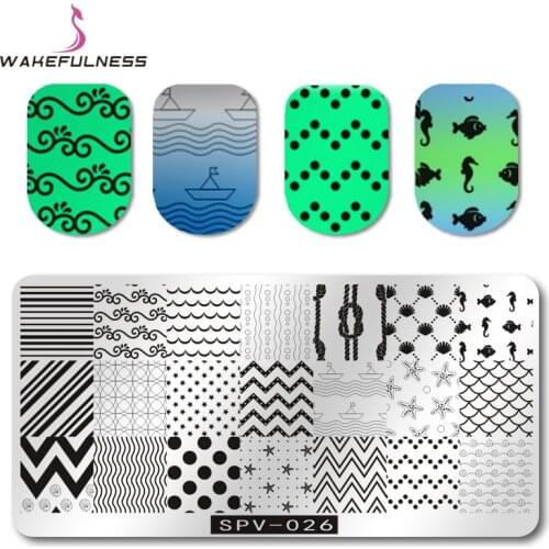 1Pcs Geometric Pattern Nail Stamping Template Plates Wave Fish Image Rectangle Nail Art Stamp Plate Manicure Stencils Tool