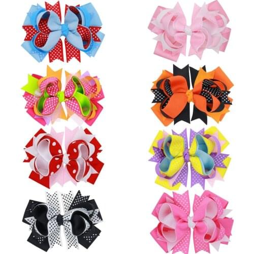 100pcs girl 5 Inches Big Polka Dots Hair Bows clips Stacked Boutique hair ties Elastic bow hair Accessories HC089