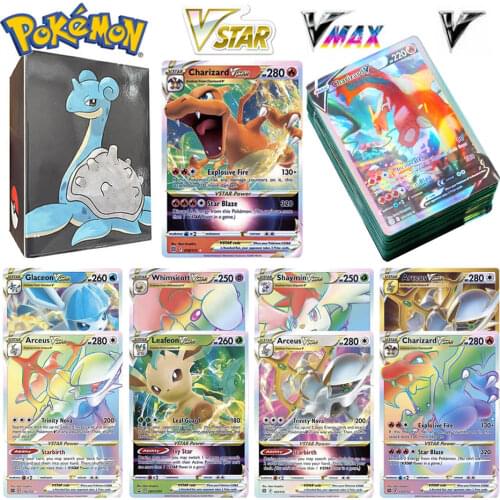 100pcs English Pokemon Cards Box Shining V VMAX Card Display Pokémon Playing Game EX GX MEGA Battle Carte Trading Toys Kids Gift