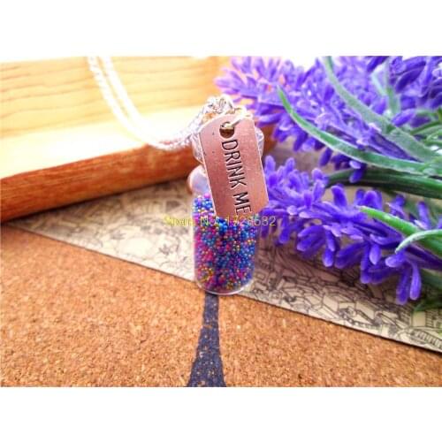 12pcs/lot Drink Me necklace alice in wonderland necklace 2ml glass bottle (inside:9 colors)