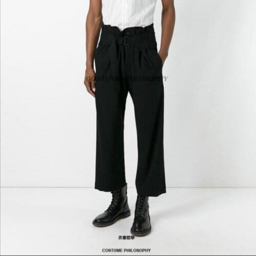 27-44 Original 2020 New Mens Clothing Fashion Casual Black Nine Points Pants Tide Straight Plus Size Singer Costumes