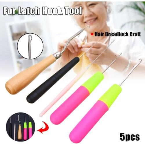 5 pcs Portable Latch Hook Tools Crochet Needle Braiding Weaving Hair Dreadlock Craft Hook Needles Plastic & Wood Handle Tools