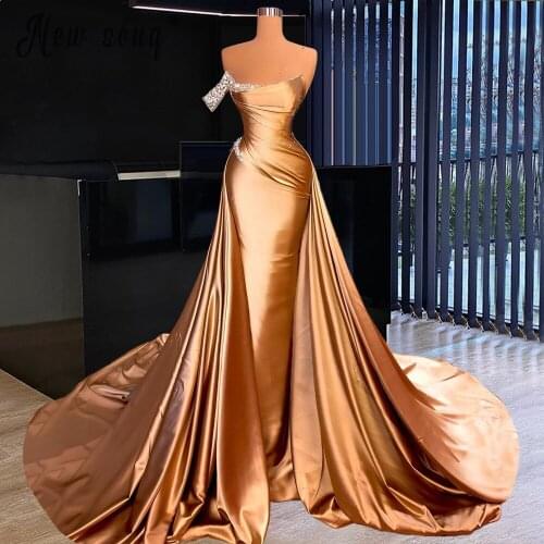 Arabic Long Mermaid Champagne Evening Dress 2021 Off Shoulder with Detachable Skirt Prom Gown Party Dresses For Women Pageant