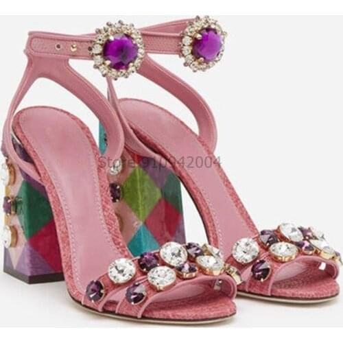 Chunky High Heels Sandals Sexy Peep Toe Pearl Woman Sweet Style Sandals Girls Pink Prom Dress Shoes