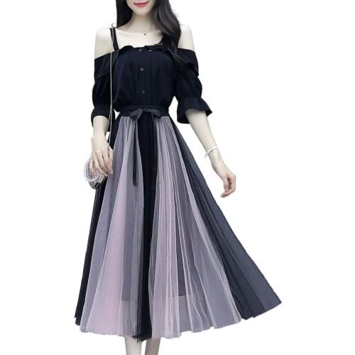 Long Skirts for Women T-shirt+skirt Casual Sashes A-Line Tulle Skirt Street Wear Clothes Black Midi Skirt Faldas Mujer Moda