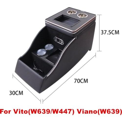 For Mercedes-Benz Viano Vito W639 2004-2014 1x Black Central LED Wireless Charging Armrest Box