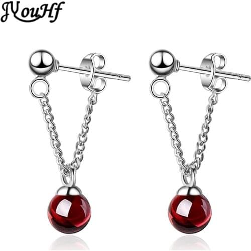 JYouHF Elegant Crystal Ball Earrings for Women Girl Fashion Strawberry Garnet Charm with Chain Earring Party Jewelry Female Gift