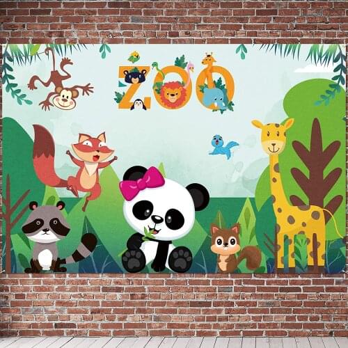 Zoo Scene Backdrop Banner Animal Forest Jungle Tropical Theme Children Boys Baby Birthday Shower Party Decorations Background