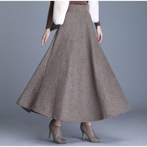 Pockets Design Women Autumn Winter Skirt Wool England Style High Waist Skirt Midi Length Elegant Plus Size Ladies a line skirts