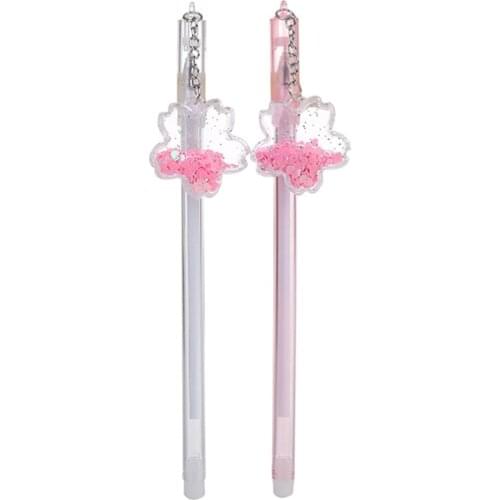2pc Cherry Blossoms Pendant Gel Pen Kawaii Learning Stationery Creative Writing Black Signature Marker Office School Supplies