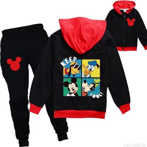 Mickey Mouse Clothes Kids Hoodies Sweatshirts+Pants 2 Pcs Set Boys Girls Fashion Sports Suits