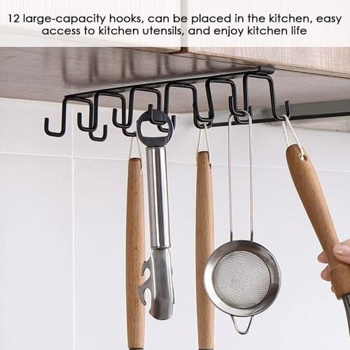 Kitchen Double-row Hook Hanging Cup Holder Household Perforated Wall Cabinet Hook Spatula Rack Cup Storage Iron Rack